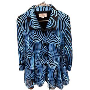 Serafina Premium RuffleTop XL Button Double Collar Sheer 3/4 Sleeve Lined Ribbon